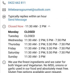 Little Beans Gourmet Week 4 Operating Hours